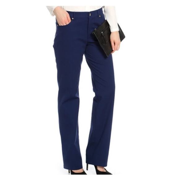 ESCADA Navy Blue Straight Leg Stretch Trousers Pants 42 - Picture 1 of 7